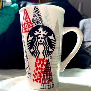 Starbucks Festive Tall Mug with Red and Black Accents